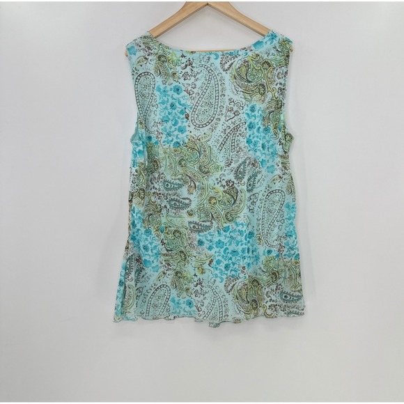 Dressbarn Woman Turquoise Paisley Print Sleeveless V Neck Tunic Top Plus Size 2X - Picture 2 of 9